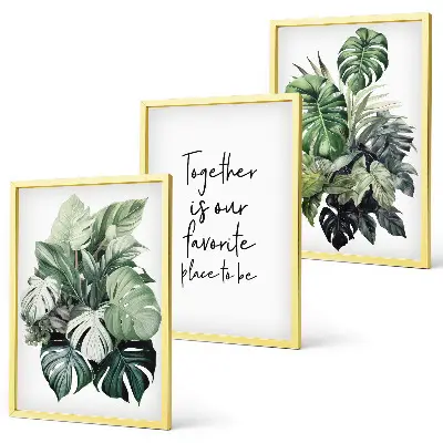 Set wanddecoratie met schilderijen met tropische groene bladeren