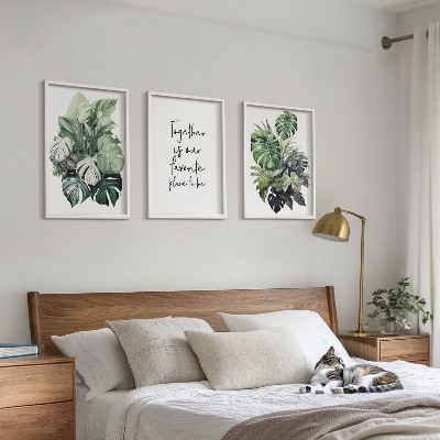Wanddecoratie set schilderijen Zielone liście roślin tropikalnych