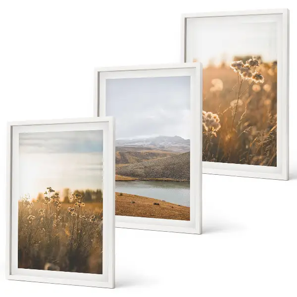 Wanddecoratie set schilderijen met landschappen van weilanden bergen en meren