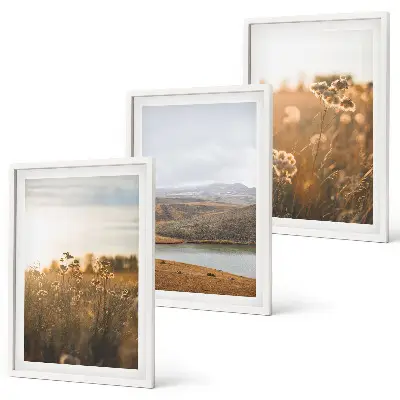 Wanddecoratie set schilderijen met landschappen van weilanden bergen en meren