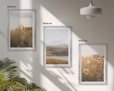 Wanddecoratie set schilderijen met landschappen van weilanden bergen en meren