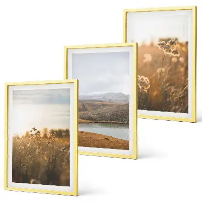 Wanddecoratie set schilderijen met landschappen van weilanden bergen en meren