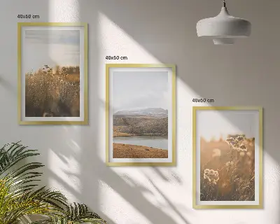 Wanddecoratie set schilderijen met landschappen van weilanden bergen en meren