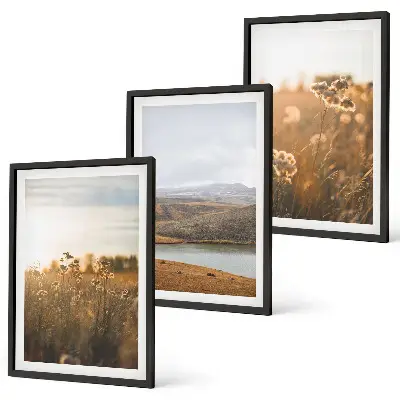 Wanddecoratie set schilderijen met landschappen van weilanden bergen en meren