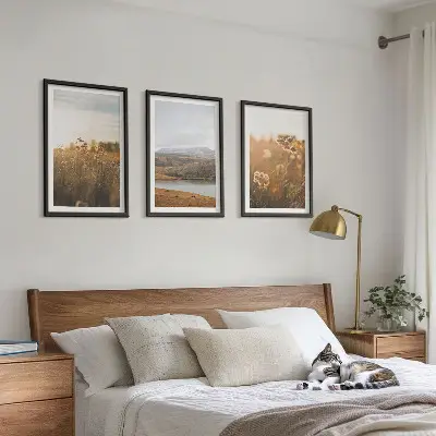 Wanddecoratie set schilderijen met landschappen van weilanden bergen en meren