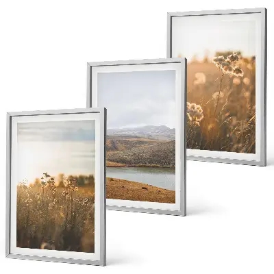 Wanddecoratie set schilderijen met landschappen van weilanden bergen en meren
