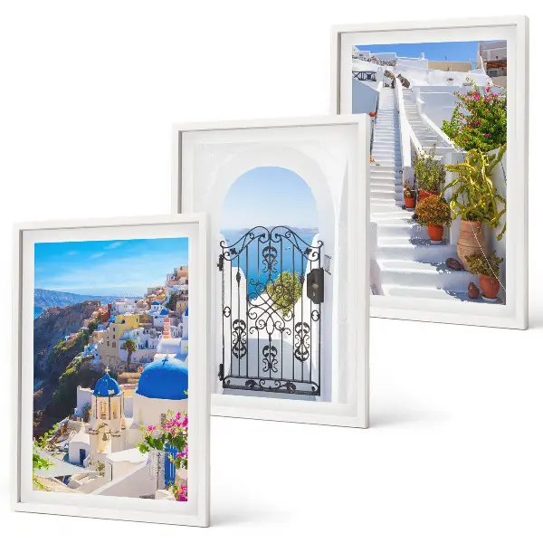 Set wanddecoratie met schilderijen architectuur van Oia op Santorini