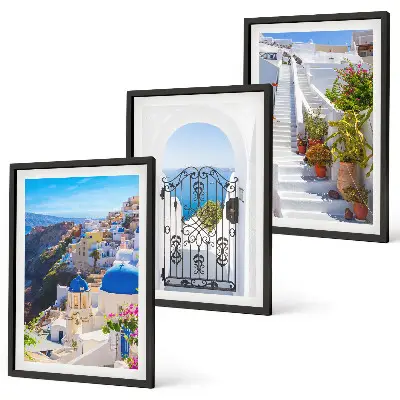 Set wanddecoratie met schilderijen architectuur van Oia op Santorini