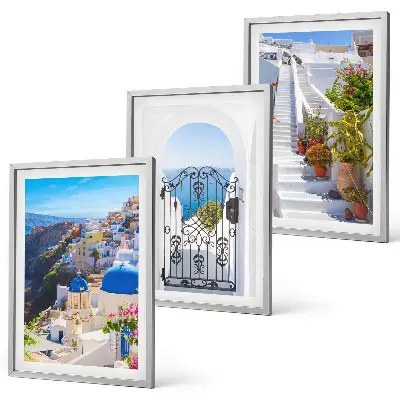 Set wanddecoratie met schilderijen architectuur van Oia op Santorini