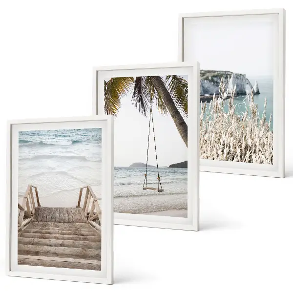 Fotowand met een strand en een houten trap met schommel