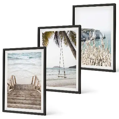 Fotowand met een strand en een houten trap met schommel