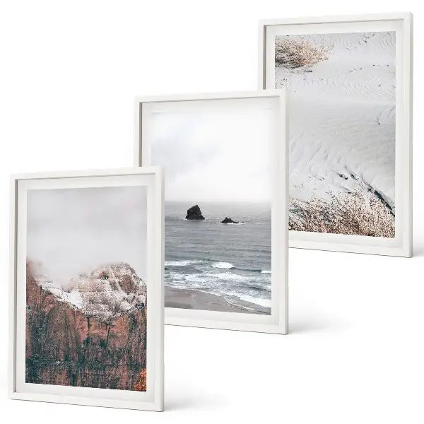 Wanddecoratieset schilderijen met afbeeldingen van bergen wolken zee en zand