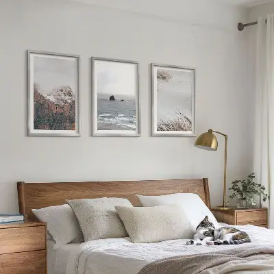 Wanddecoratieset schilderijen met afbeeldingen van bergen wolken zee en zand