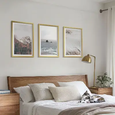 Wanddecoratieset schilderijen met afbeeldingen van bergen wolken zee en zand