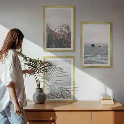 Wanddecoratieset schilderijen met afbeeldingen van bergen wolken zee en zand