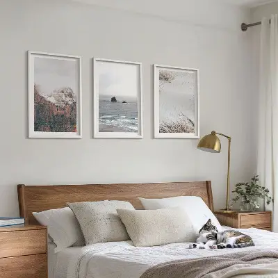Wanddecoratieset schilderijen met afbeeldingen van bergen wolken zee en zand