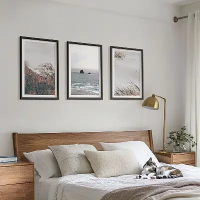 Wanddecoratieset schilderijen met afbeeldingen van bergen wolken zee en zand