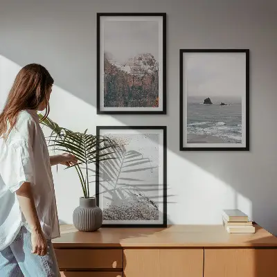 Wanddecoratieset schilderijen met afbeeldingen van bergen wolken zee en zand