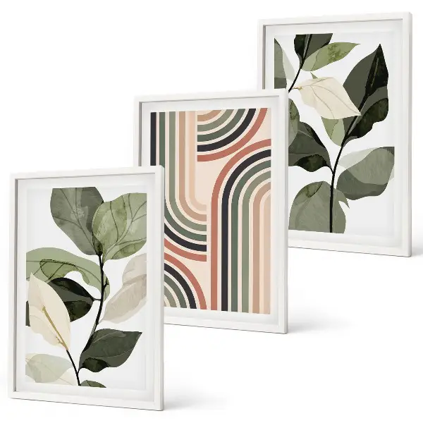 Set wanddecoratie met schilderijen met geometrische plantenmotieven