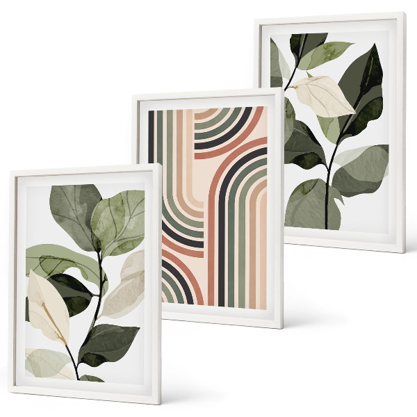 Wanddecoratie set schilderijen Roślinne motywy geometryczne