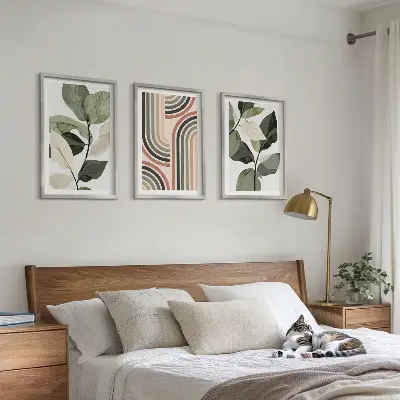 Set wanddecoratie met schilderijen met geometrische plantenmotieven