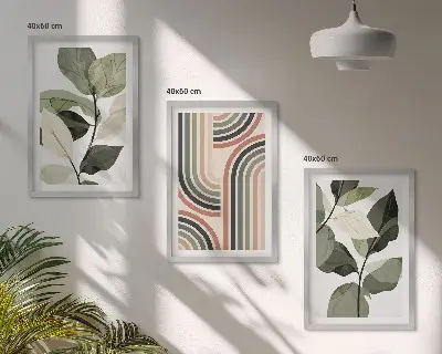 Set wanddecoratie met schilderijen met geometrische plantenmotieven
