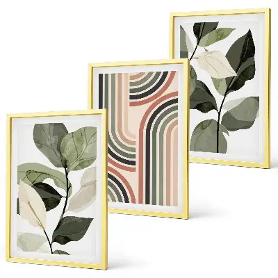 Set wanddecoratie met schilderijen met geometrische plantenmotieven