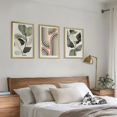 Set wanddecoratie met schilderijen met geometrische plantenmotieven
