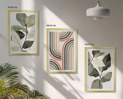 Set wanddecoratie met schilderijen met geometrische plantenmotieven