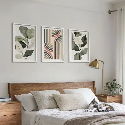 Set wanddecoratie met schilderijen met geometrische plantenmotieven