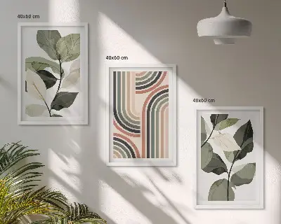 Set wanddecoratie met schilderijen met geometrische plantenmotieven