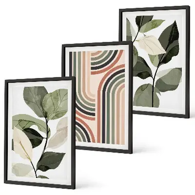Set wanddecoratie met schilderijen met geometrische plantenmotieven