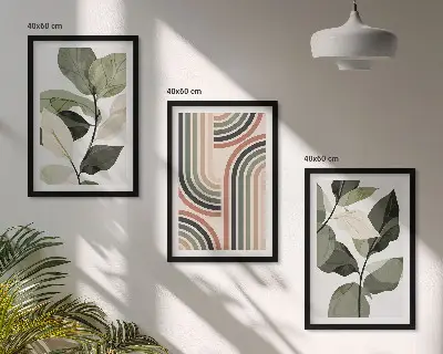 Set wanddecoratie met schilderijen met geometrische plantenmotieven