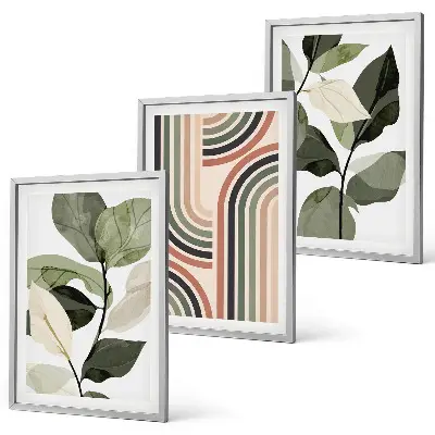 Set wanddecoratie met schilderijen met geometrische plantenmotieven