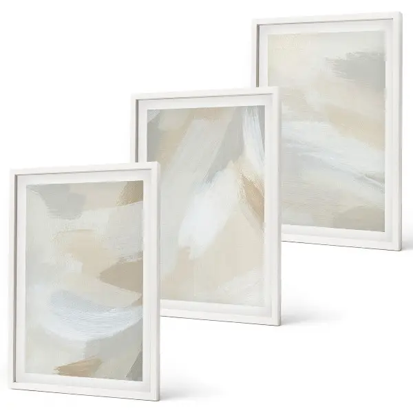 Wanddecoratieset schilderijen met abstracte penseelstreekachtergrond