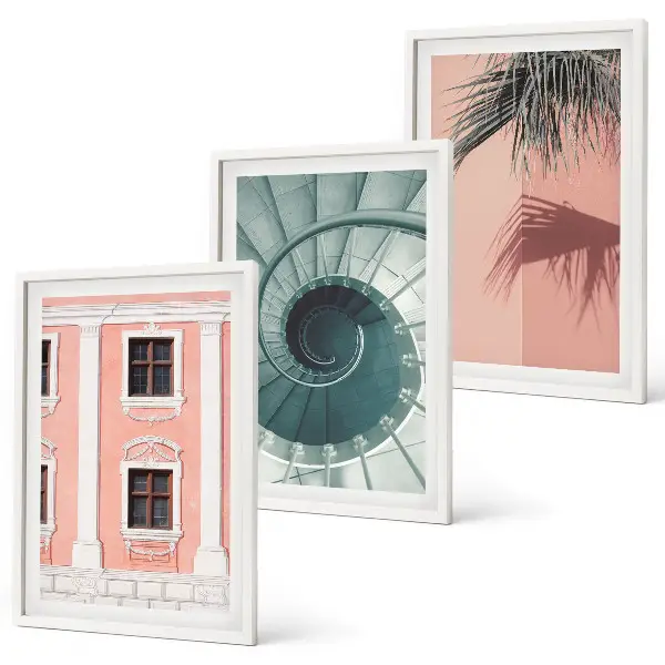 Set wanddecoratie met schilderijen pastelkleurige architecturale spiralen