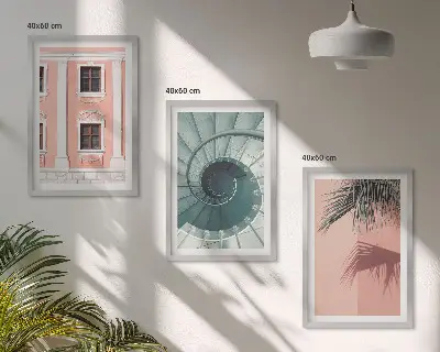 Set wanddecoratie met schilderijen pastelkleurige architecturale spiralen