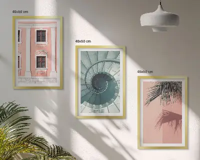 Set wanddecoratie met schilderijen pastelkleurige architecturale spiralen