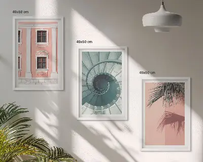 Set wanddecoratie met schilderijen pastelkleurige architecturale spiralen