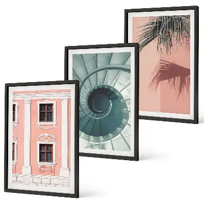 Set wanddecoratie met schilderijen pastelkleurige architecturale spiralen