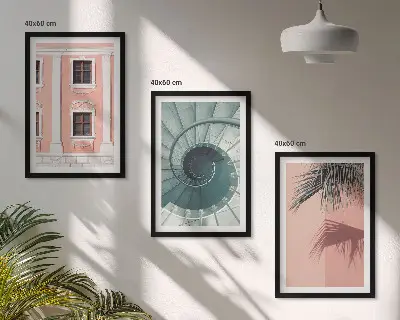 Set wanddecoratie met schilderijen pastelkleurige architecturale spiralen