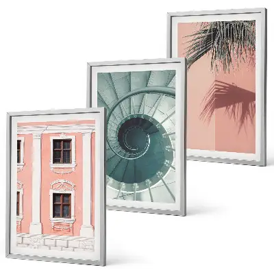 Set wanddecoratie met schilderijen pastelkleurige architecturale spiralen