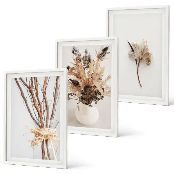 Wanddecoratieset schilderijen met minimalistische bloementakken