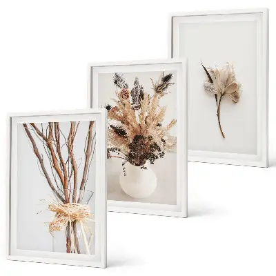 Wanddecoratieset schilderijen met minimalistische bloementakken