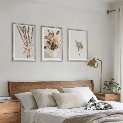 Wanddecoratieset schilderijen met minimalistische bloementakken