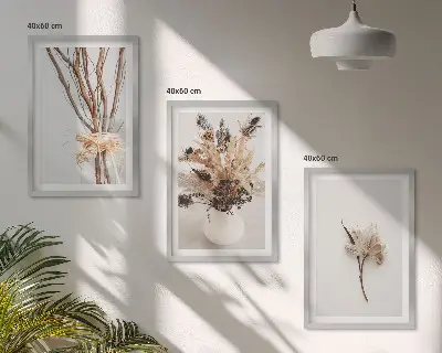 Wanddecoratieset schilderijen met minimalistische bloementakken
