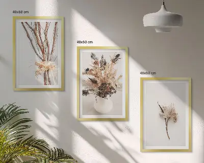 Wanddecoratieset schilderijen met minimalistische bloementakken