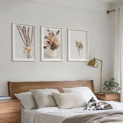 Wanddecoratieset schilderijen met minimalistische bloementakken