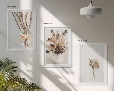 Wanddecoratieset schilderijen met minimalistische bloementakken