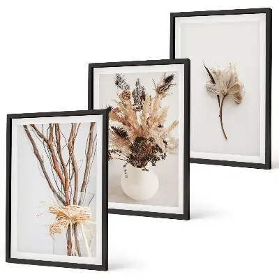 Wanddecoratieset schilderijen met minimalistische bloementakken